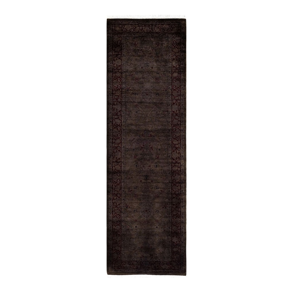 Overton Hand Knotted Wool Vintage Inspired Modern Contemporary Overdyed Brown Runner Rug - 2' 6" x 10' 8"