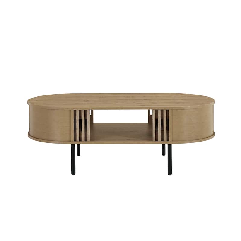 Brandon Cocktail Coffee Table with Inner Shelf, Oval Light Beige Wood