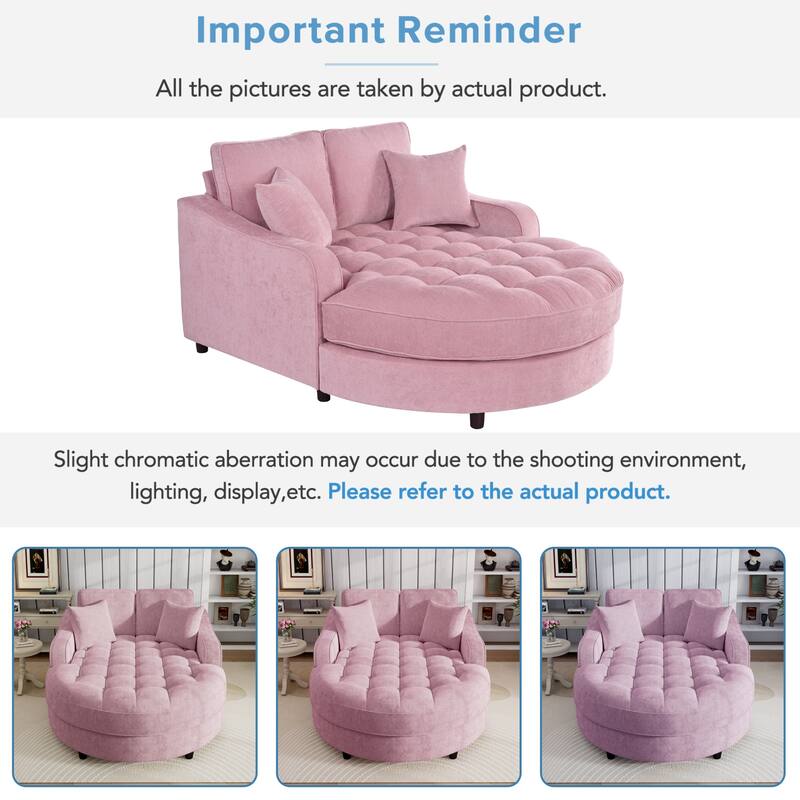 55" Modern Chaise Lounge Sofa Bed Upholstered Sofa Couch with Tufted Seat and Detachable Pillows for Living Room