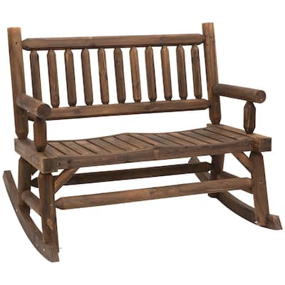 Outdoor 2-Person Wood Rocking Chair, Heavy Duty Loveseat with Wide Curved Seats for Patio, Backyard, Garden