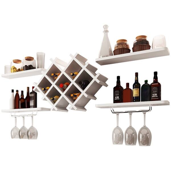 Shop Gymax Set Of 5 Wall Mount Wine Rack Set Storage Shelves And