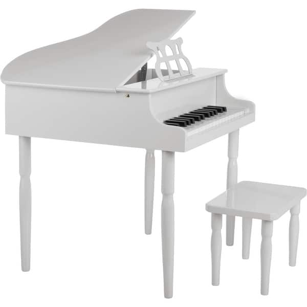slide 2 of 12, Hey Play Kids Piano - 30 Key Mini Grand Piano with Music Stand and Bench White