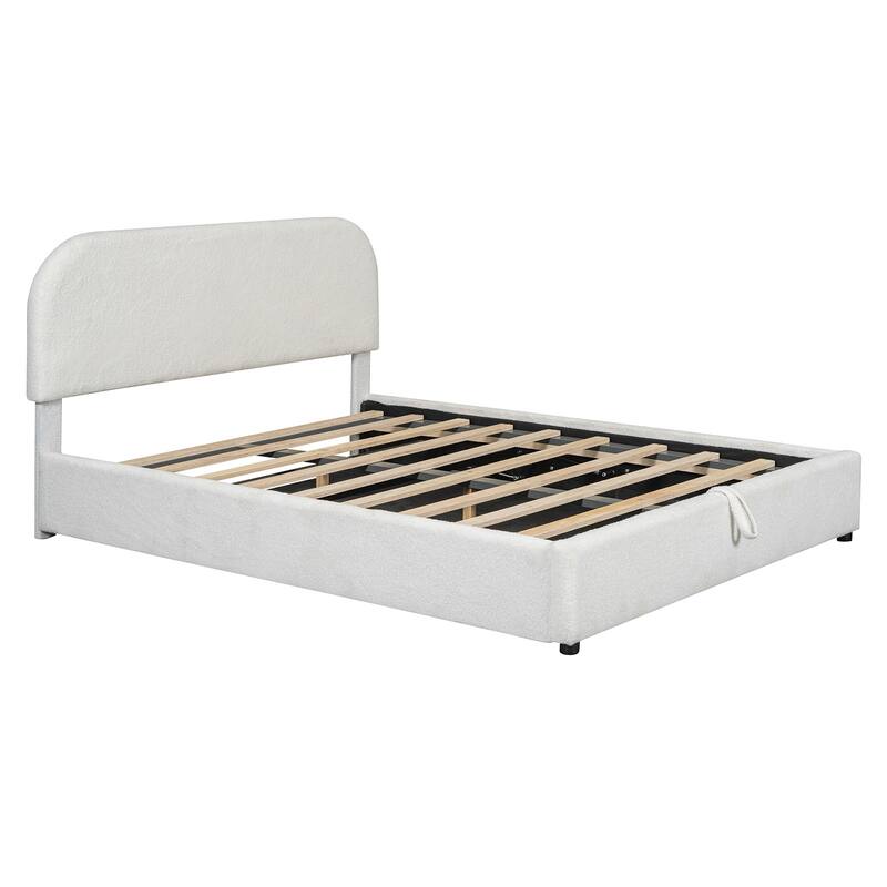 Teddy Fleece Queen Size Upholstered Platform Bed with Hydraulic Storage System