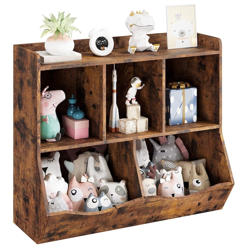 Kids Bookshelf and Bookcase Toy Storage Multi Shelf with Cubby Organizer Cabinet for Boys Girls - Brown