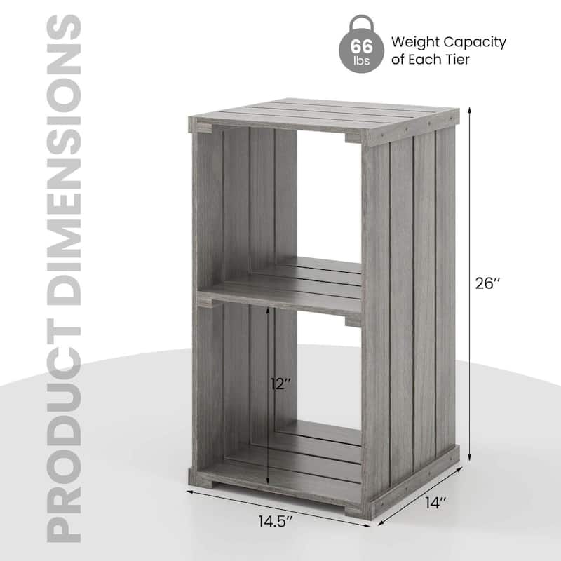 Costway 1/2 PCS 2-Cube Storage Shelf Slatted Paulownia Wood Cubic
