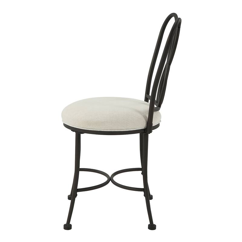 Azalea Park Bronze Ornate Iron Upholstered Vanity Stool - Bronze & Creamy White - 15.94 W x 18.7 D x 32.48 H"