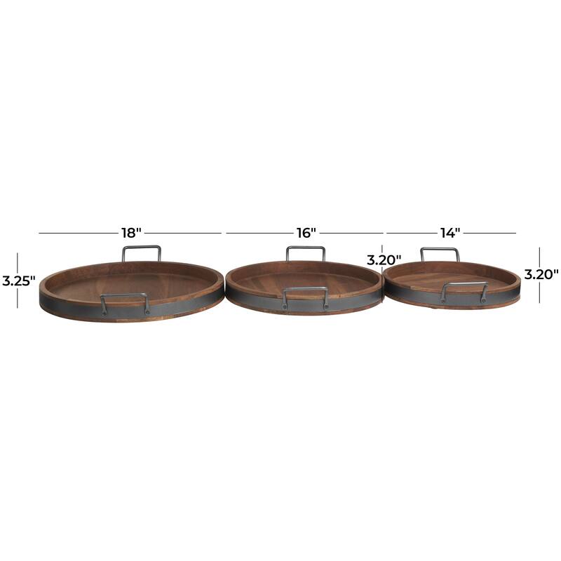 Mango Wood Nesting Living Room Decor Tray with Black Metal Handles - Set of 3 Cream or Brown - Roche River Decor