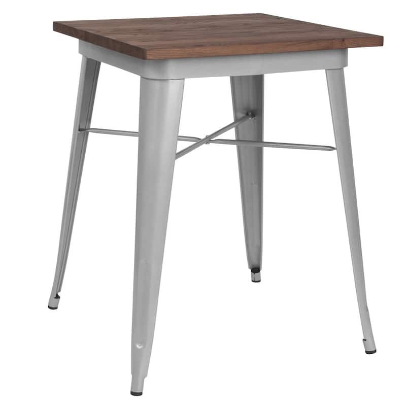 Industrial Steel and Elm Wood Bistro Dining Table - 23.5"W x 23.5"D x 30.25"H