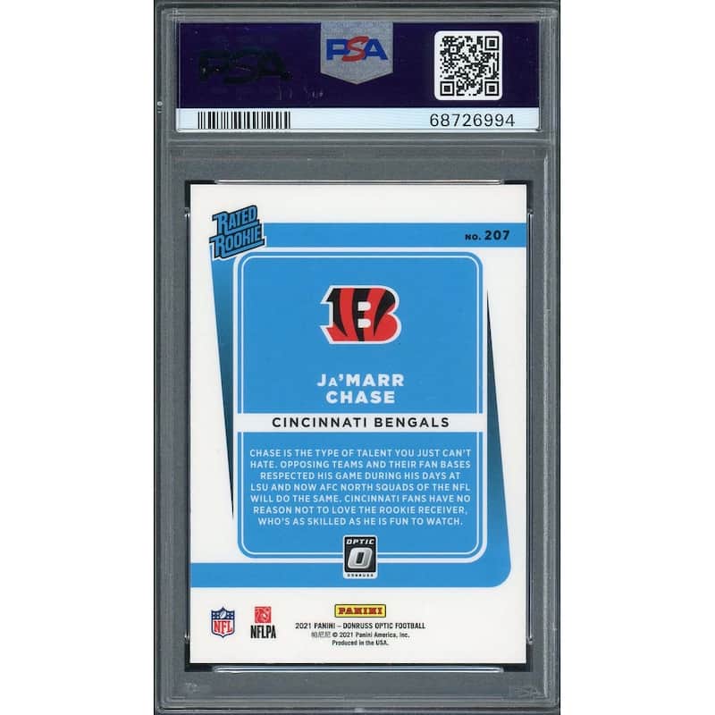 Ja'Marr Chase 2021 Panini Donruss Optic Football Rookie Card #207 Graded PSA 10 - 8'6" x 11'6"