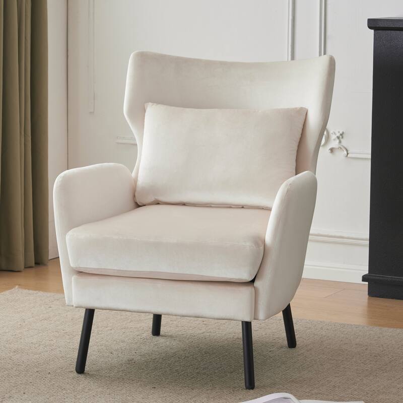 32" Wing Back Velvet Accent Chair - Beige