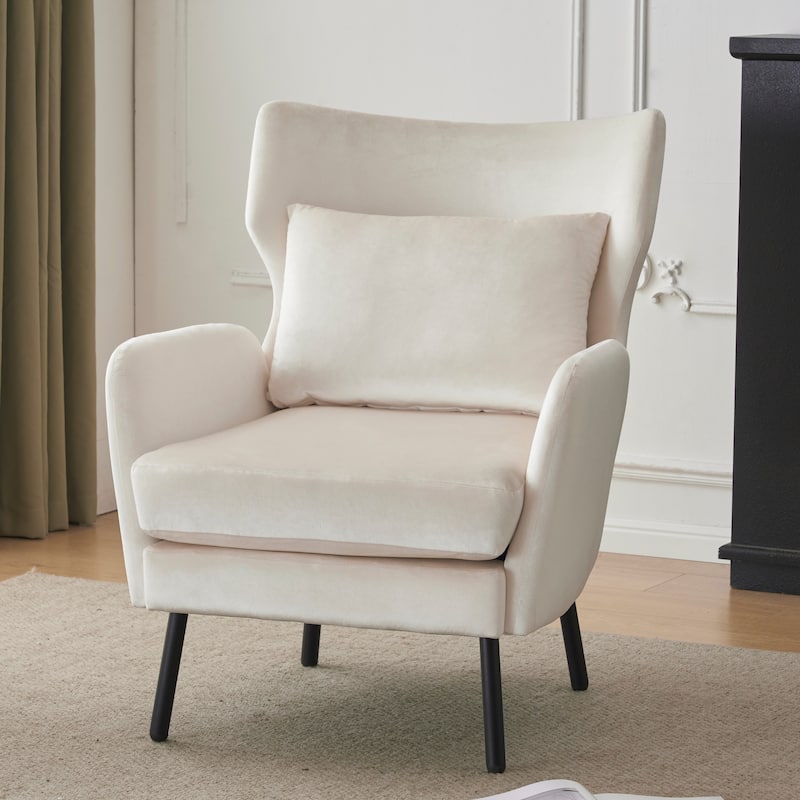 Beige 32" Wing Back Velvet Accent Chair - Beige