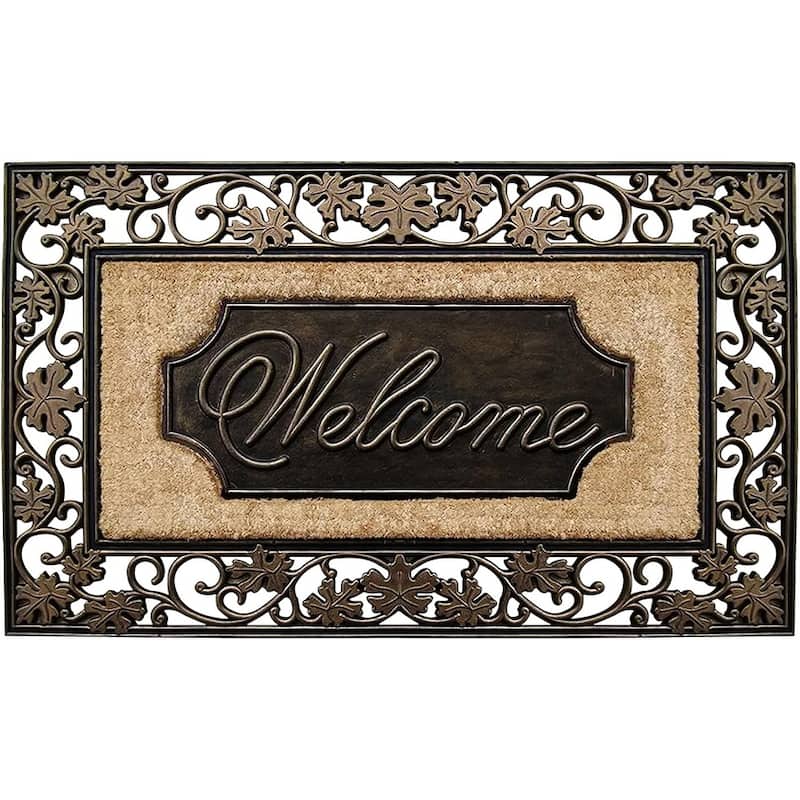 A1HC Rubber Coir Dirt Trapper Heavy Weight 18"X30" Welcome Doormat - Beige/Brown