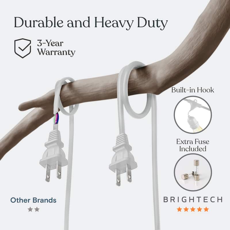 Brightech Ambience Pro White 15-Light 48 ft. Outdoor Plug-in 2W 2700k LED S14 Hanging Edison Bulb String-Light