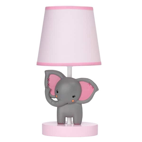 slide 2 of 4, Bedtime Originals Twinkle Toes Pink/Gray Elephant with Monkey Nursery Lamp with Shade & Bulb