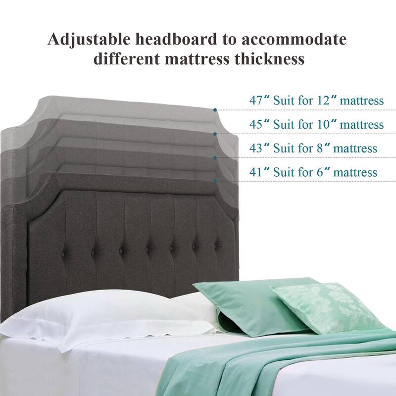 Taomika 3-pieces Height Adjustable Upholstered Bed and Modern Tempered Glass Nightstands Set