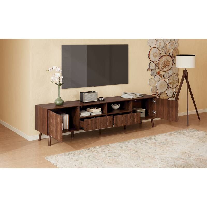 Wood TV Storage Console for TVs up to 85", Media Console Table TV Stand with 2 Drawers & 2 Cabinets for Living Room