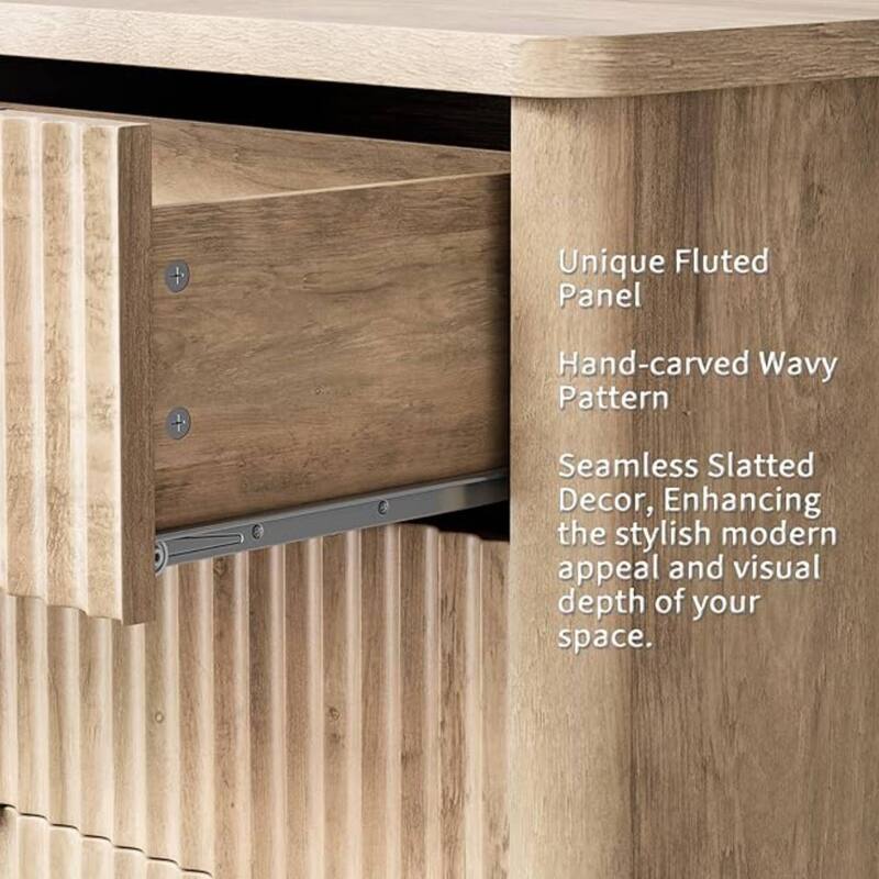 6 Drawer Fluted Dresser for Bedroom, Living Room, Hallway