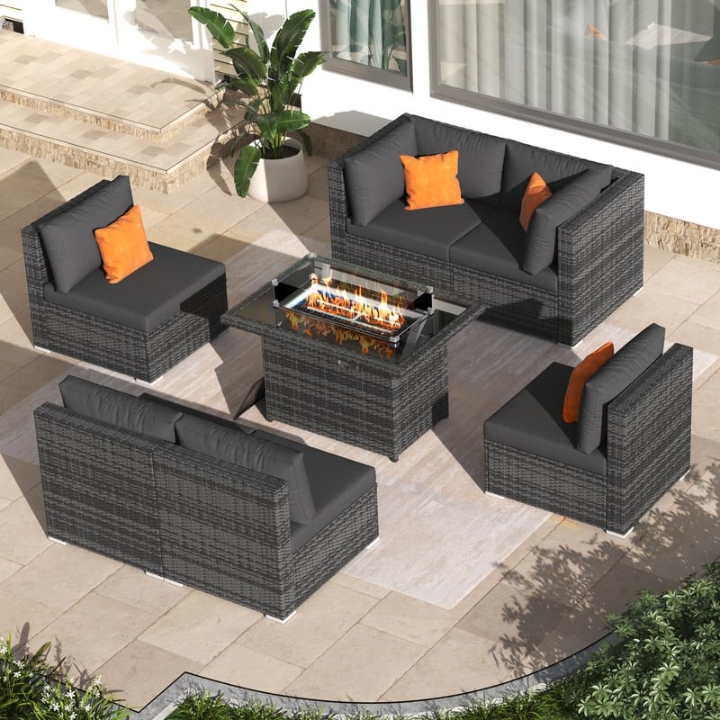 FINCATI Outdoor High-back Wicker Patio Sectional Set, 500 lbs Luxury Oversized Conversation Set, Spacious Couch Set - 240100 - Dark Grey