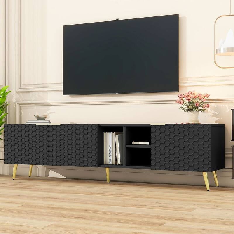 Modern TV Stands with Gold Accents, Fits TVs Up to 80'', White/Black