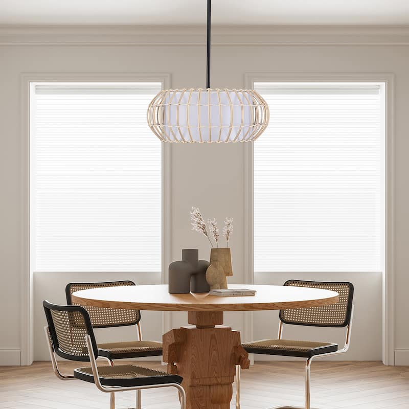 3 - Light Dimmable Rattan - Wrapped Oval Drum Chandelier - Black - N/A