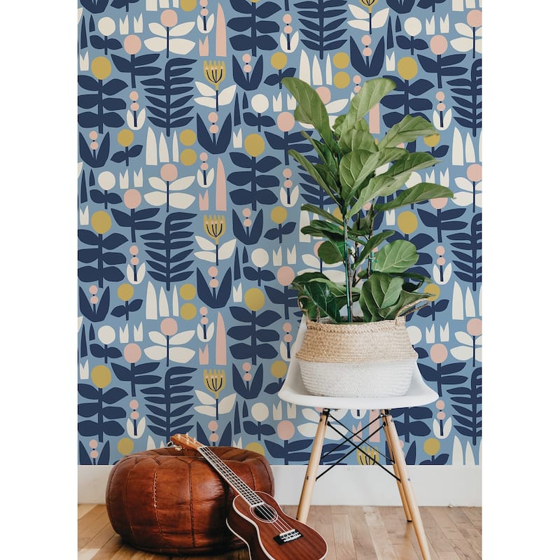 Leah Duncan Blue A Bit Of Folk Peel & Stick Wallpaper