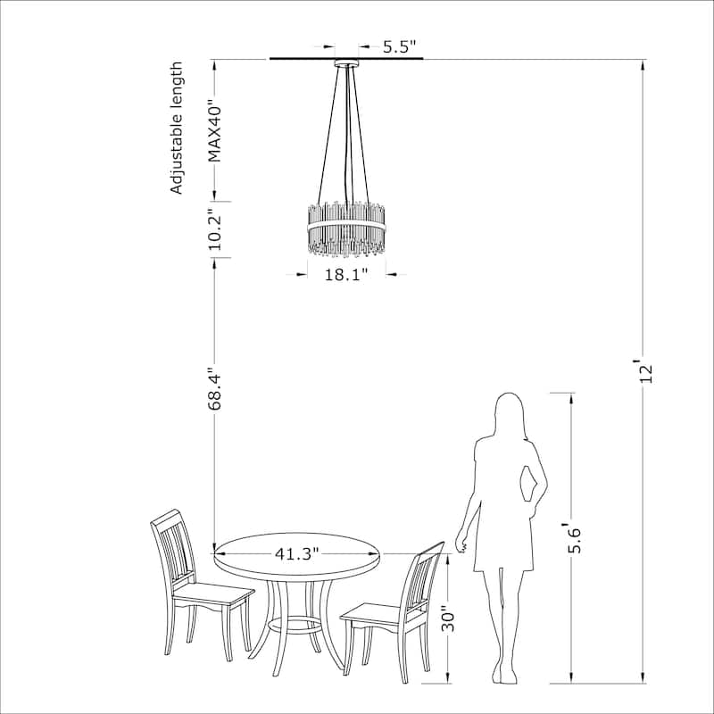 Casandra 5-light Modern Gold Drum Chandelier with Clear Glass Bars