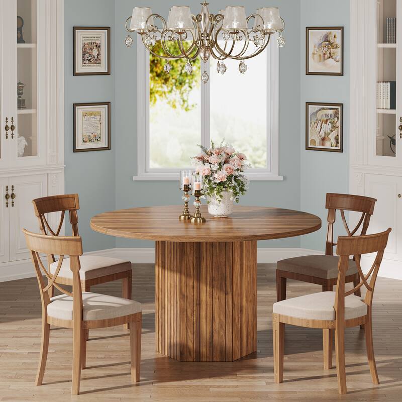 47-Inch Round Dining Table, Wood Dinner Table Easy Assembly Kitchen Table for Living Room, Dining Room