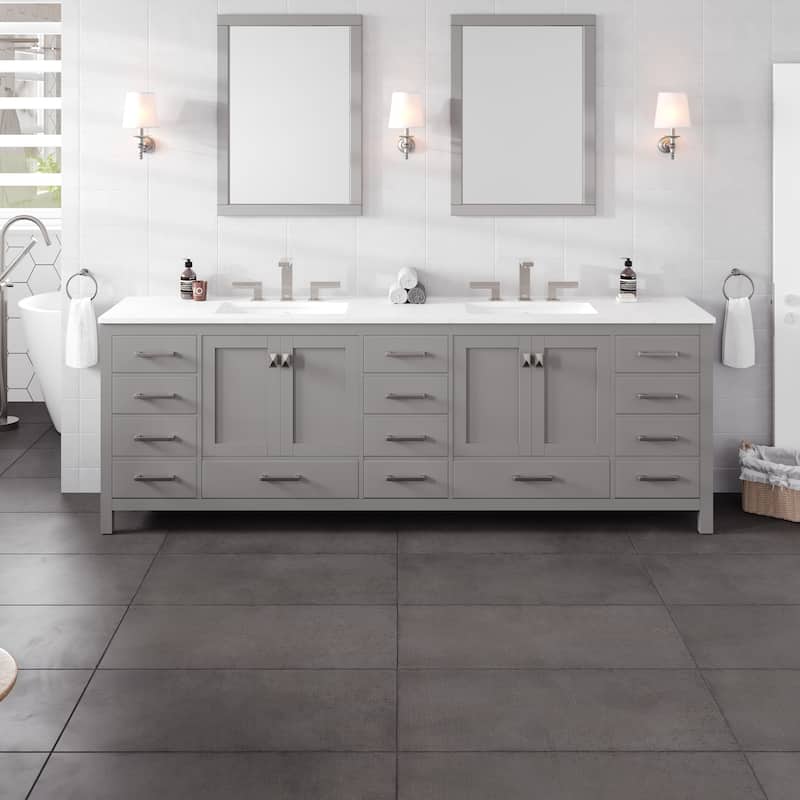 Aberdeen 96 in. Double Sink Bath Vanity with Carrara Quartz Top and Undermount Porcelain Sinks - 96" - 96" - Grey