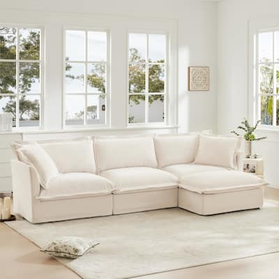 Modern 3 Seater Upholstered Sofa with 1 Ottoman and 2 Pillows