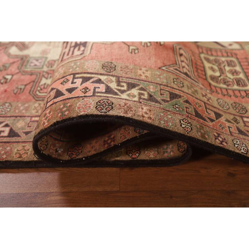 Pink Geometric Meshkin Persian Vintage Area Rug Handmade Wool Carpet - 4'11"x 9'10"