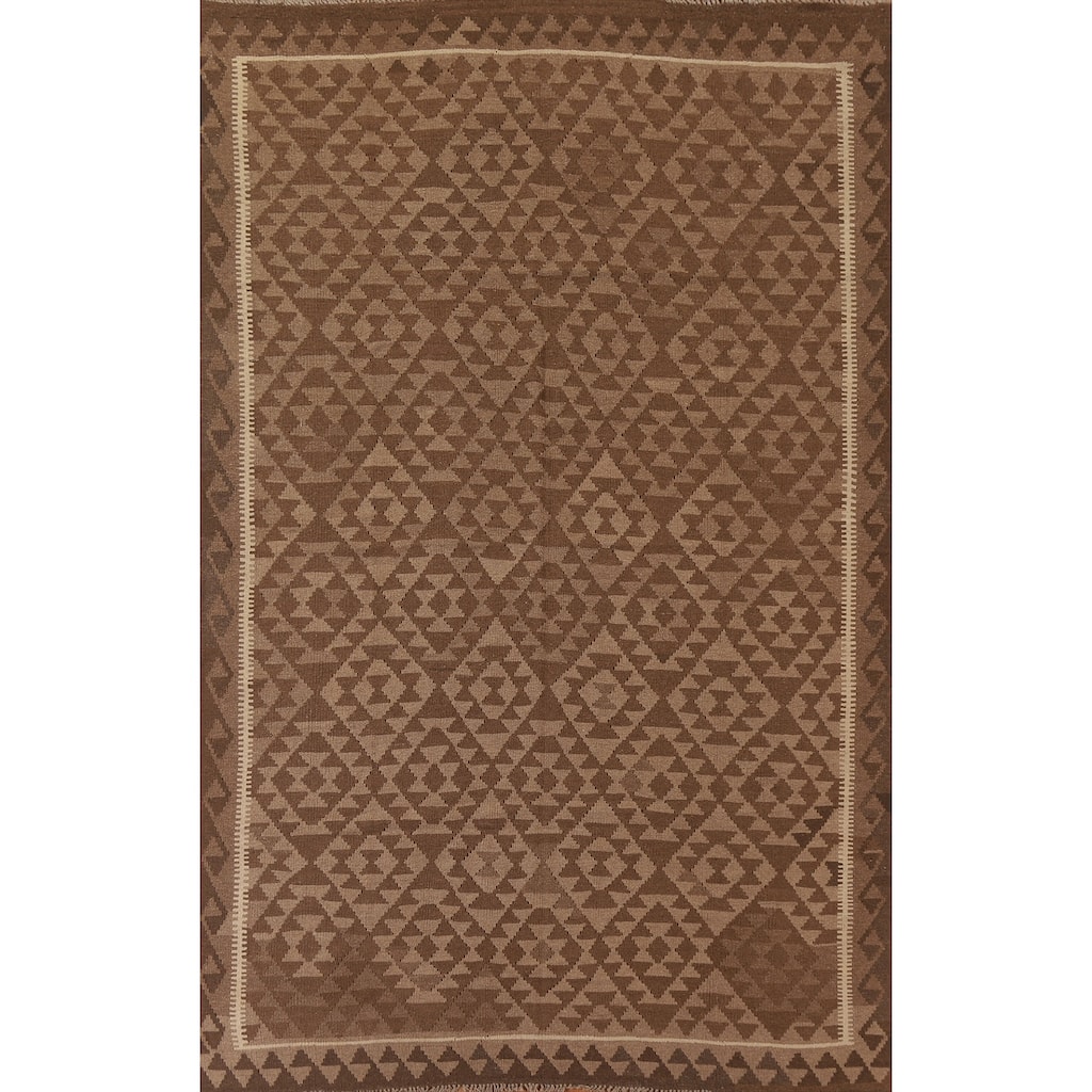 Geometric Kilim Reversible Area Rug Flat-weave Tribal Wool Carpet - 6'9" x 9'6"