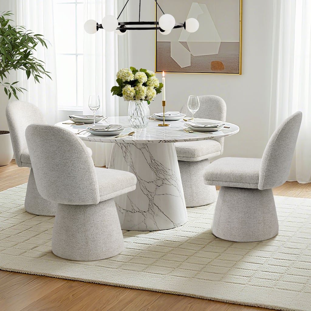 Upholstered Fabric 360°Swivel Dining Chair(Set of 4)