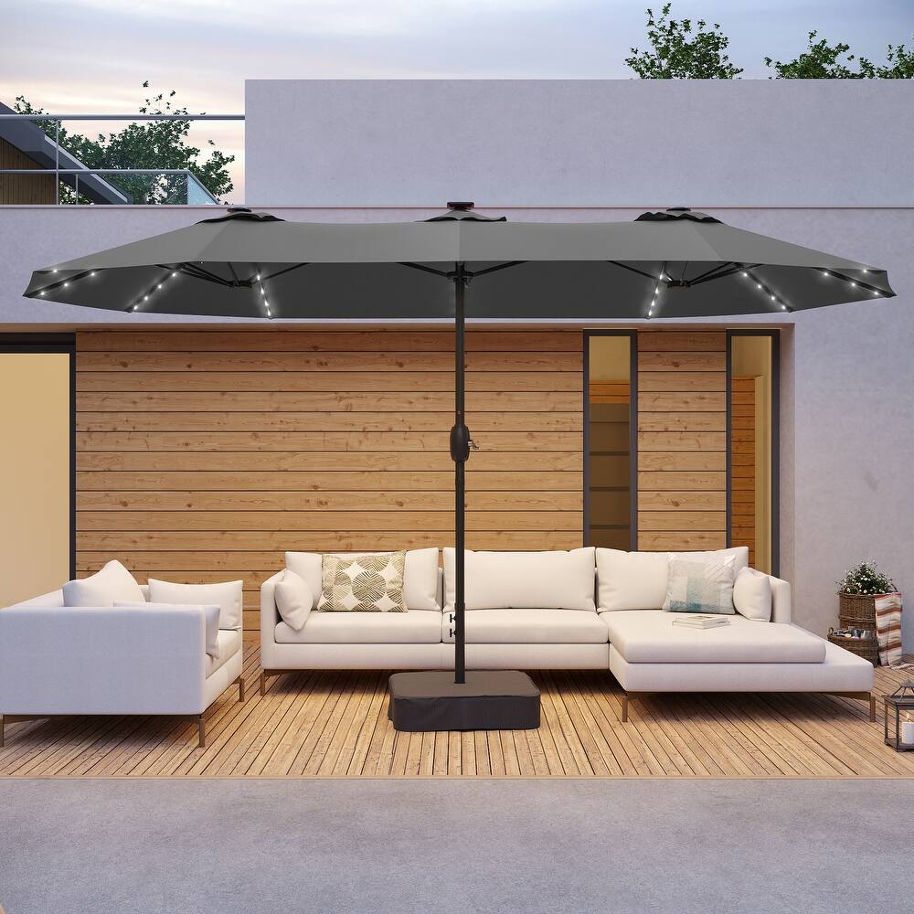 BONOSUKI 15×9FT LED Double-Sided Patio Umbrella with BASE Enhance Your Outdoor Oasis-Stylish