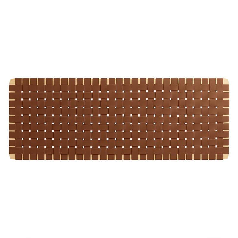 Ditmas Solid Wooden Brown Leather Basket Weaved Floating Queen Size Headboard