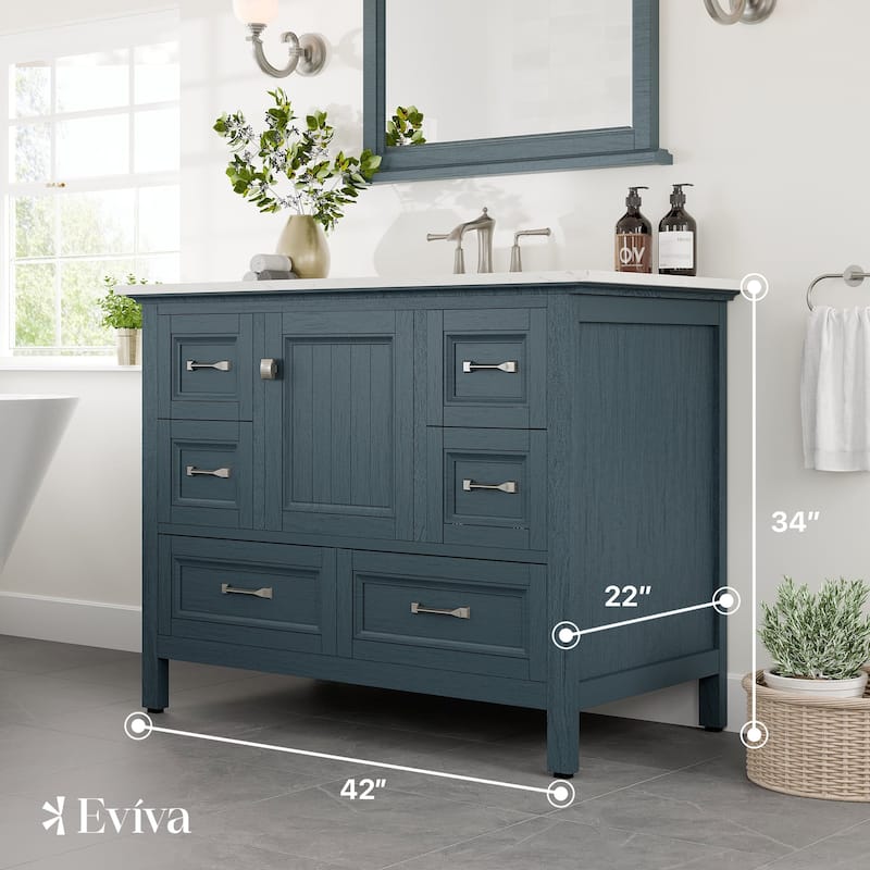 Eviva Britney 42"W x 22"D Ash Blue Bath Vanity with Carrara Quartz Top
