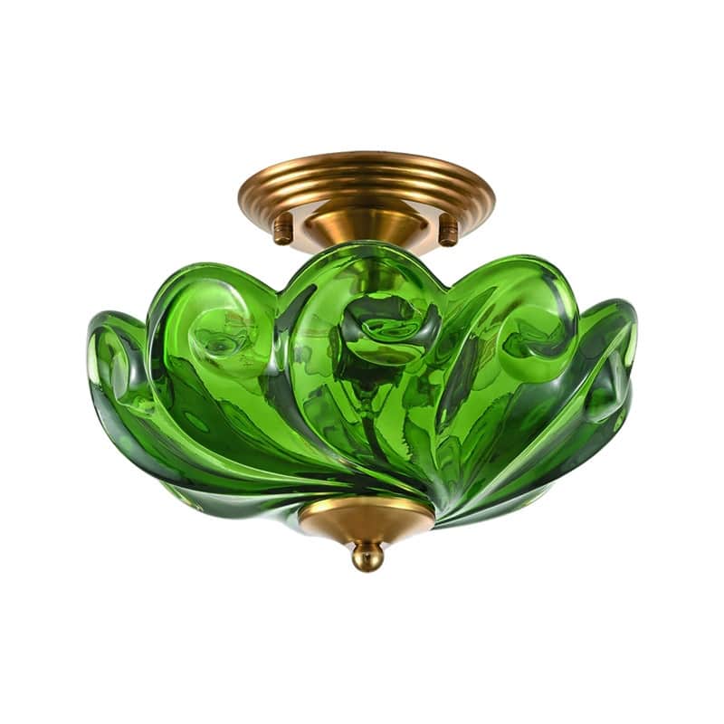 3 Light semi flush mount lighting green ceiling lighting glass bedroom light