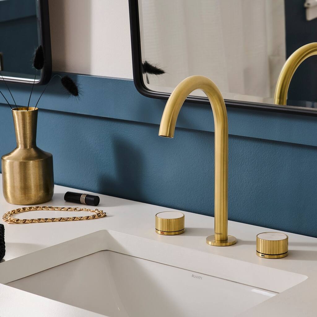 Ruvati Athena Two Handle Stone Marble Inlay Twist Bathroom Faucet in Brushed Gold - RVF5232SG - 7'6" x 9'6"