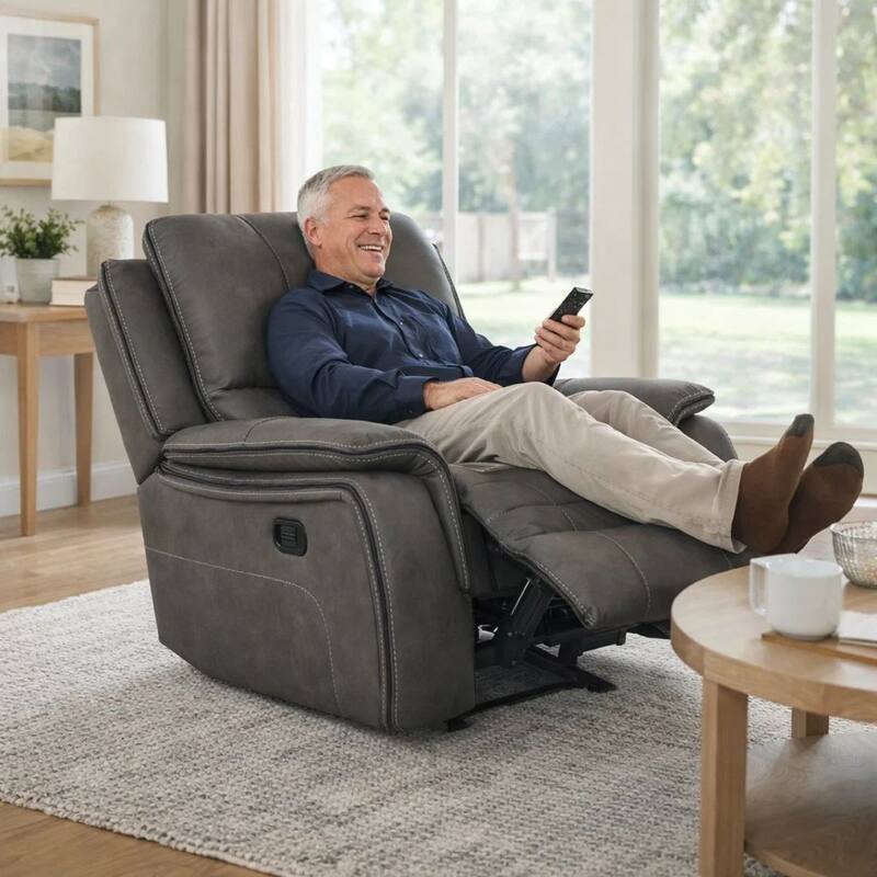 Heny Manual Glider Recliner Chair, Plush Dark Gray Pillow Top Arms