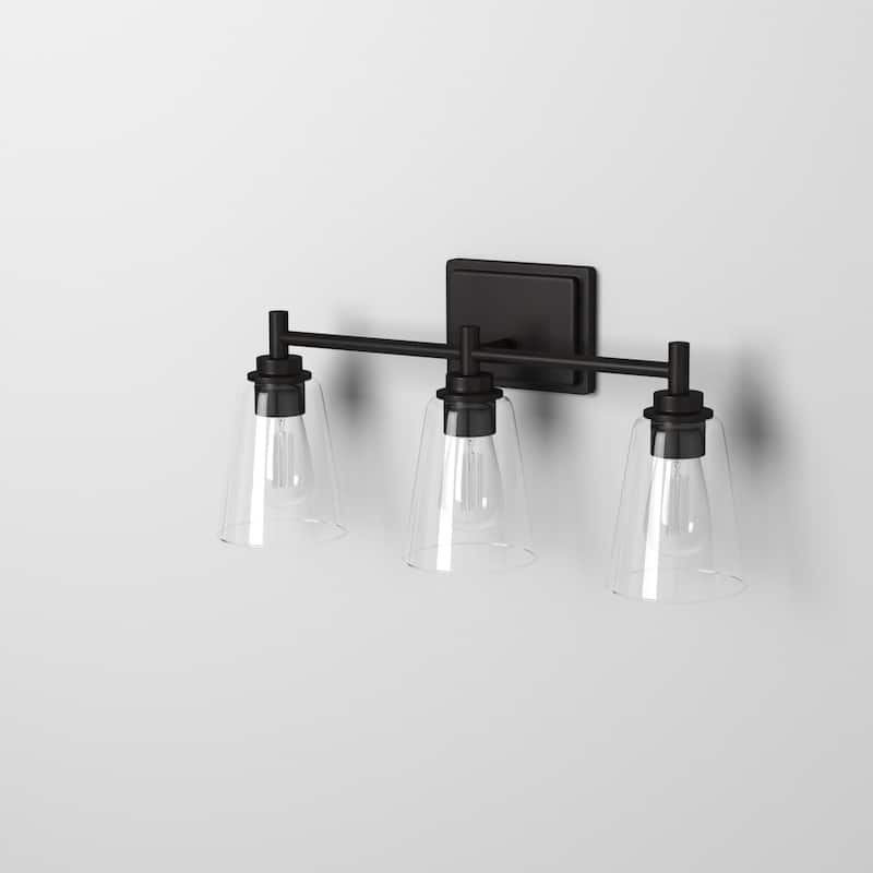 Westin 3 Light Matte Black Bath Bar with Clear Glass Shade