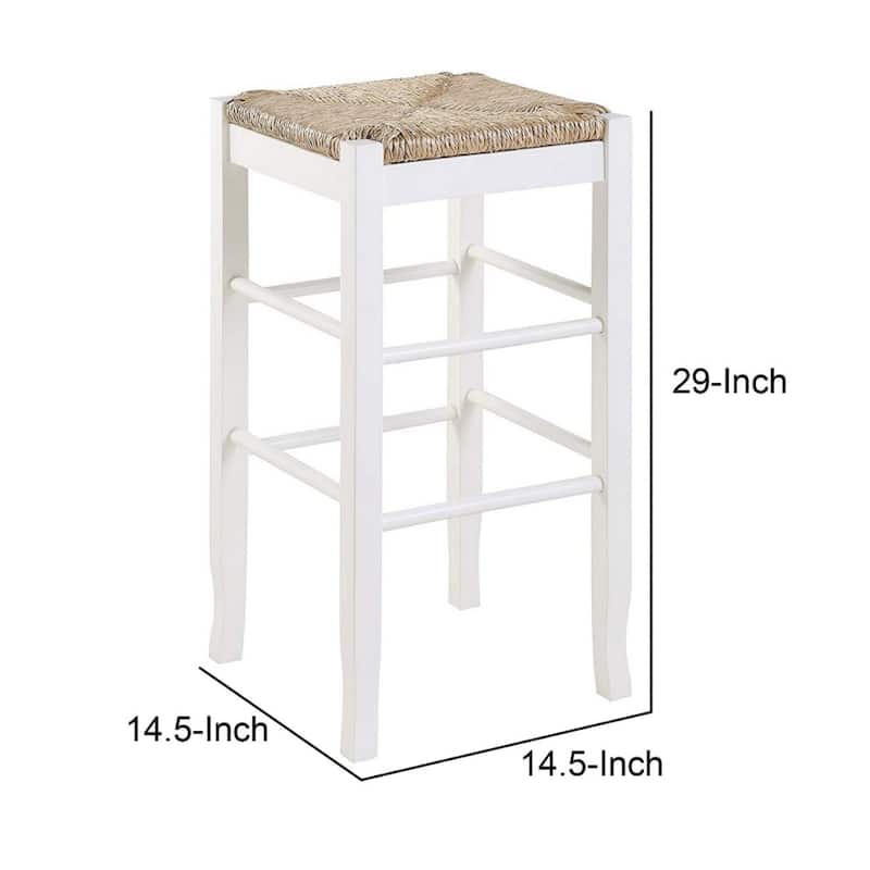 Square Wooden Frame Barstool with Hand Woven Rush - 29 H x 14.5 W x 14.5 L