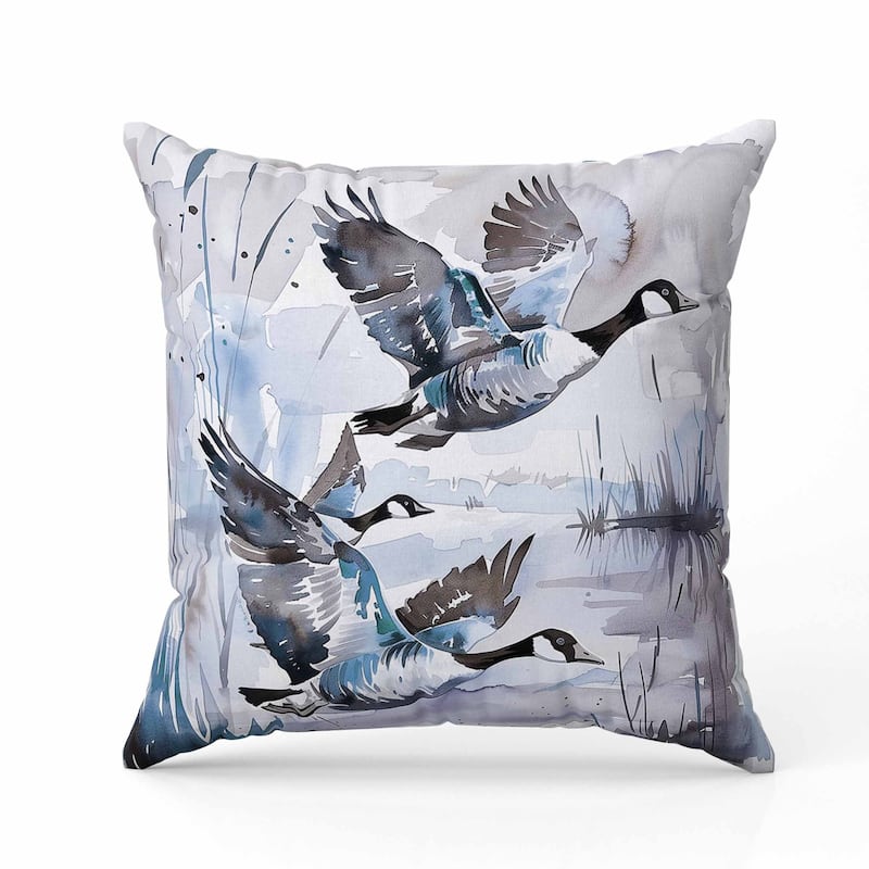 Three Geese Faux Suede Reversible Throw Pillow Gray and Blue