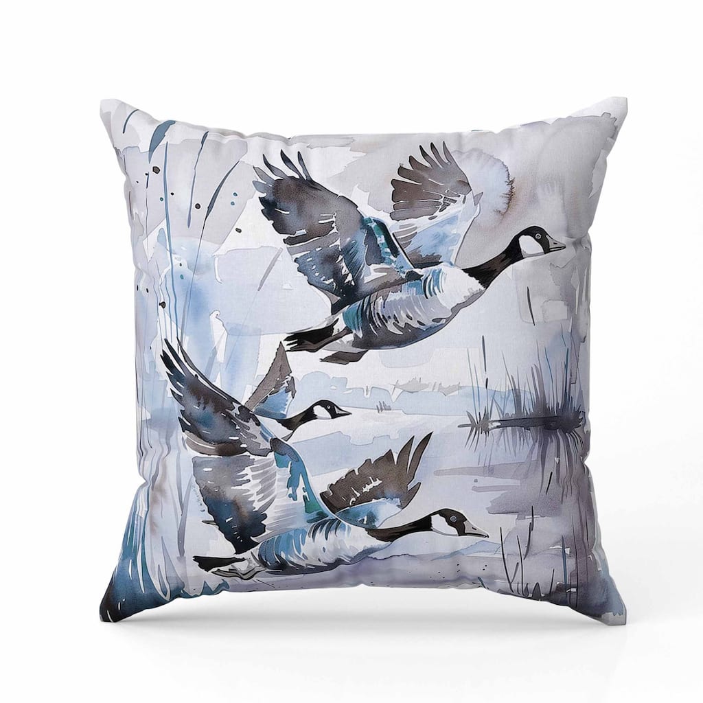 Three Geese Indoor/Outdoor Reversible Throw Pillow Gray and Blue