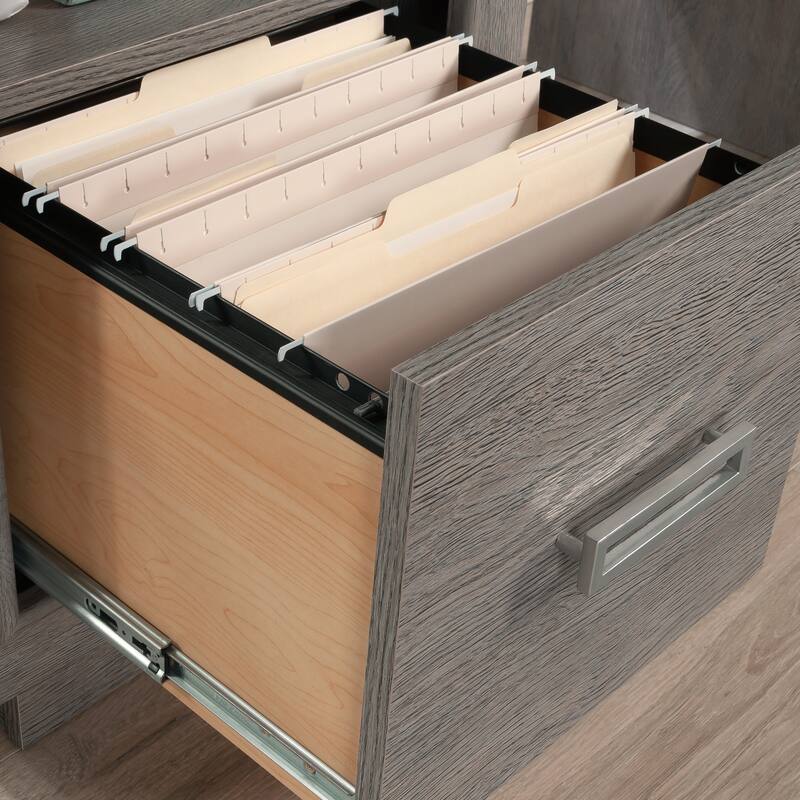 Modern Gray Computer Desk with File Drawer and Open Shelf 47 Inch Compact Office Desk