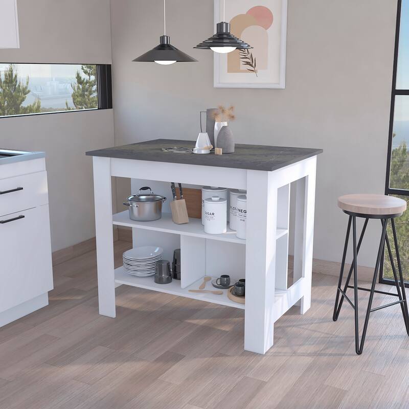 Three Shelves Kitchen Island Dozza with Open Shelf