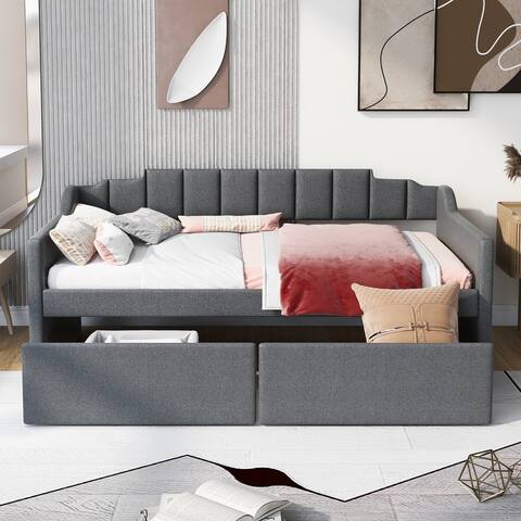 Twin Size Linen Upholstery Sofa Bed Home Office Daybed with 2 Drawers