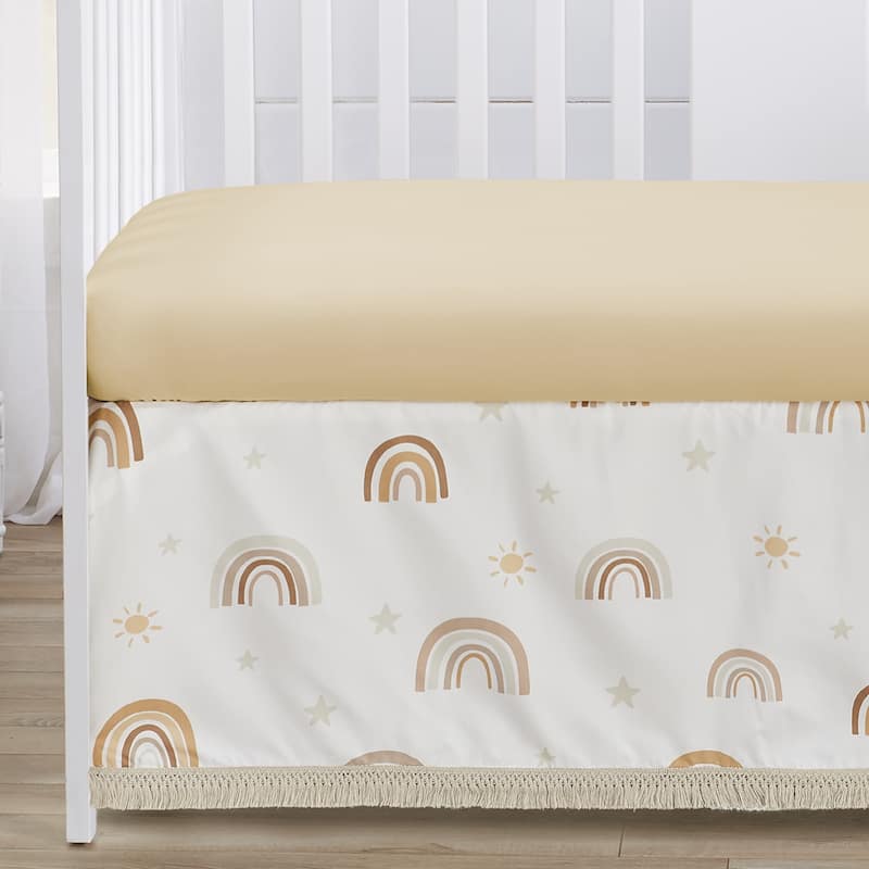 Neutral Boho Rainbow Girl Boy Nursery Crib Bedding Set Mustard Yellow Pumpkin Orange Bohemian Sunshine Modern Macrame Vintage