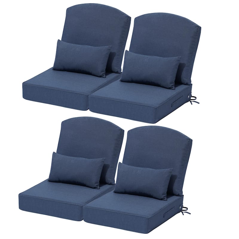 24 x 24 x 5.5 in Patio Premium Fabric Outdoor Seat Cushions Set (Seat & Back) with Pillow - NavyBlue - 4PC