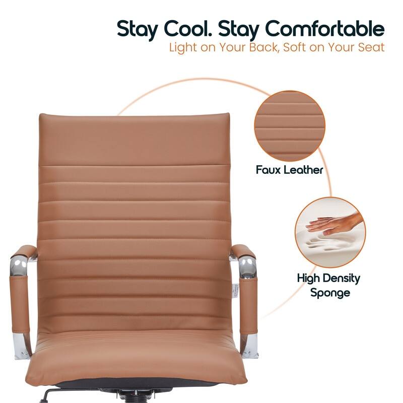 Harris Modern High-Back Leather Executive Office Chair with Steel Frame, Adjustable Height, Tilt Lock, & Swivel for Home/Office