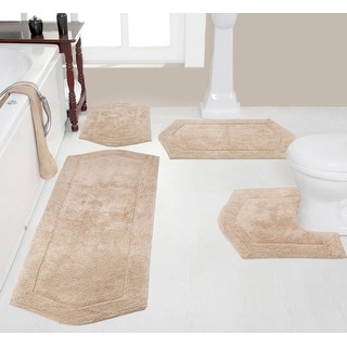 Waterford Collection 100% Cotton Non-Slip Bathroom Rug Set, Machine Washable Bath Rug, 4 Piece Bath Mat Set with Contour