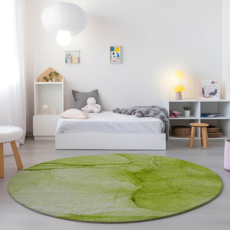 Machine Washable Indoor/ Outdoor Abstract Chantille Rug - Green - 8' x 8'